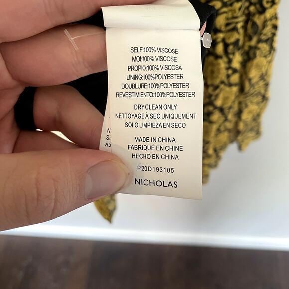 NICHOLAS Abbey Ruffled Printed Crepe Mini Dress In Mustard Yellow w/ Belt SZ 0 - Picture 16 of 16